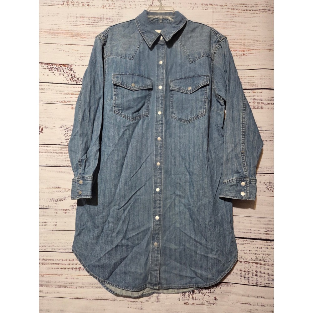 Universal Thread Womens Denim Shirt Dress Medium Wash Western Snap Front Small